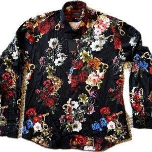 Jared Lang Black Floral Print Shirt size “XL” NWT